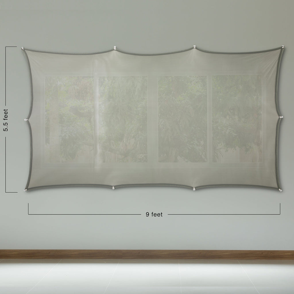 White projection screen fabric banner, 9 ft wide and 5.5 ft tall