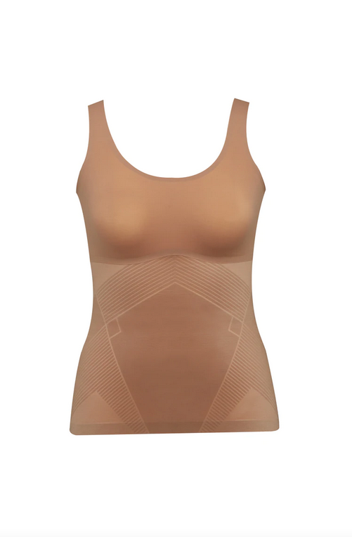 Cafe au lait shaping tank top with U neckline and seamless underbust panel