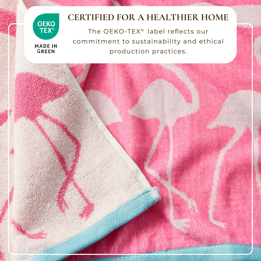 Pink cotton velour towel close-up with marbled pink-and-white pattern