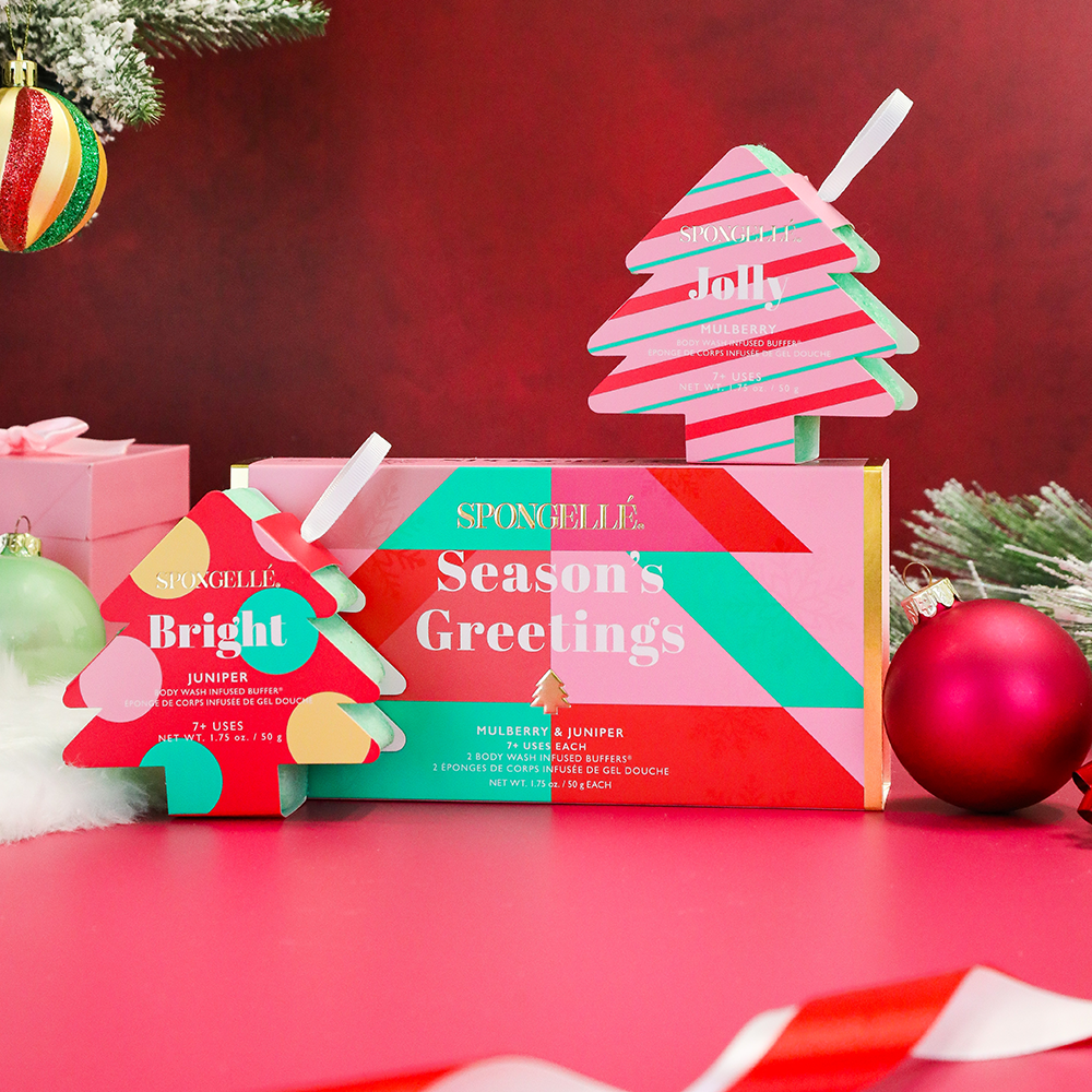 SPONGELLE Season’s Greetings gift box with tree-shaped sponge bars