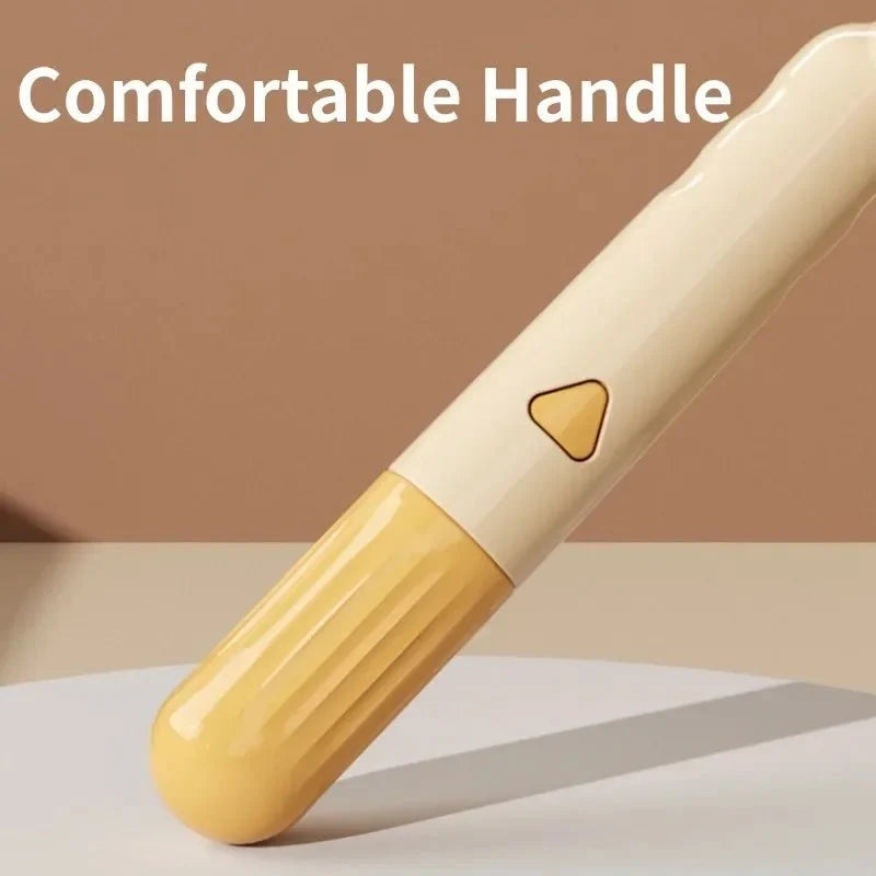 Self-cleaning pet grooming comb with smooth yellow handle and stainless pins