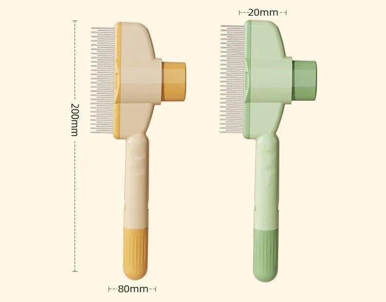 Self-cleaning pet grooming combs showing yellow and green handle designs