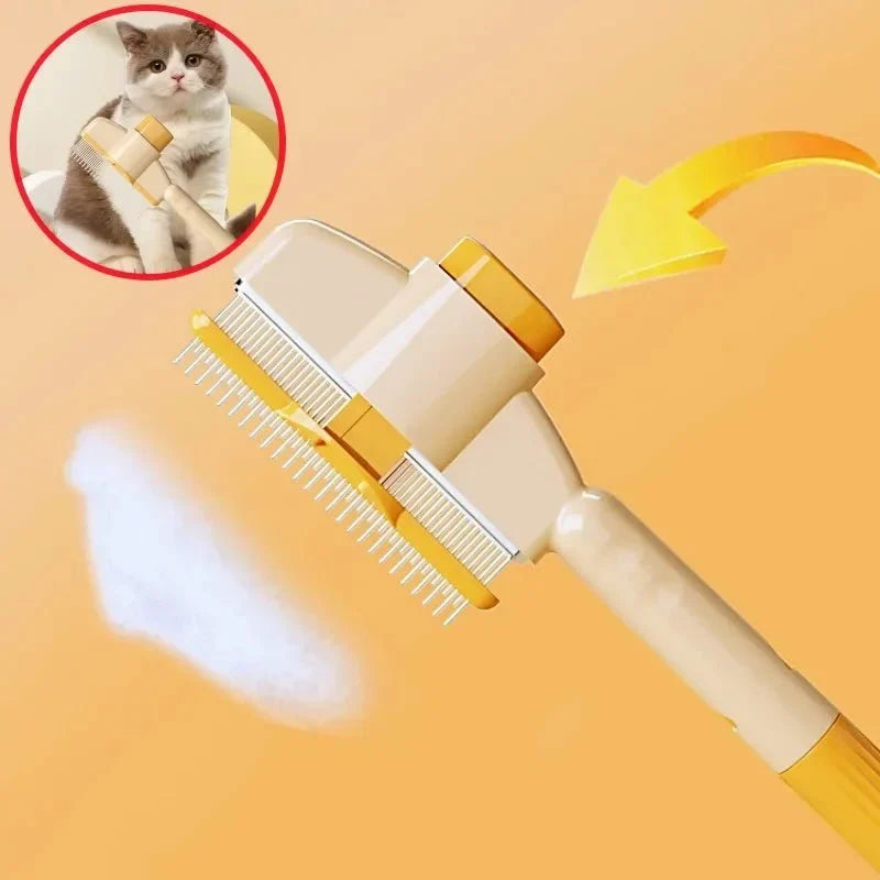 Self-cleaning pet grooming comb with yellow base and stainless steel teeth