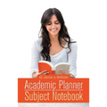 Orange paperback academic planner and subject notebook with white title text on cover