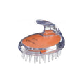 Orange shampoo massage brush with clear cap and plastic bristles
