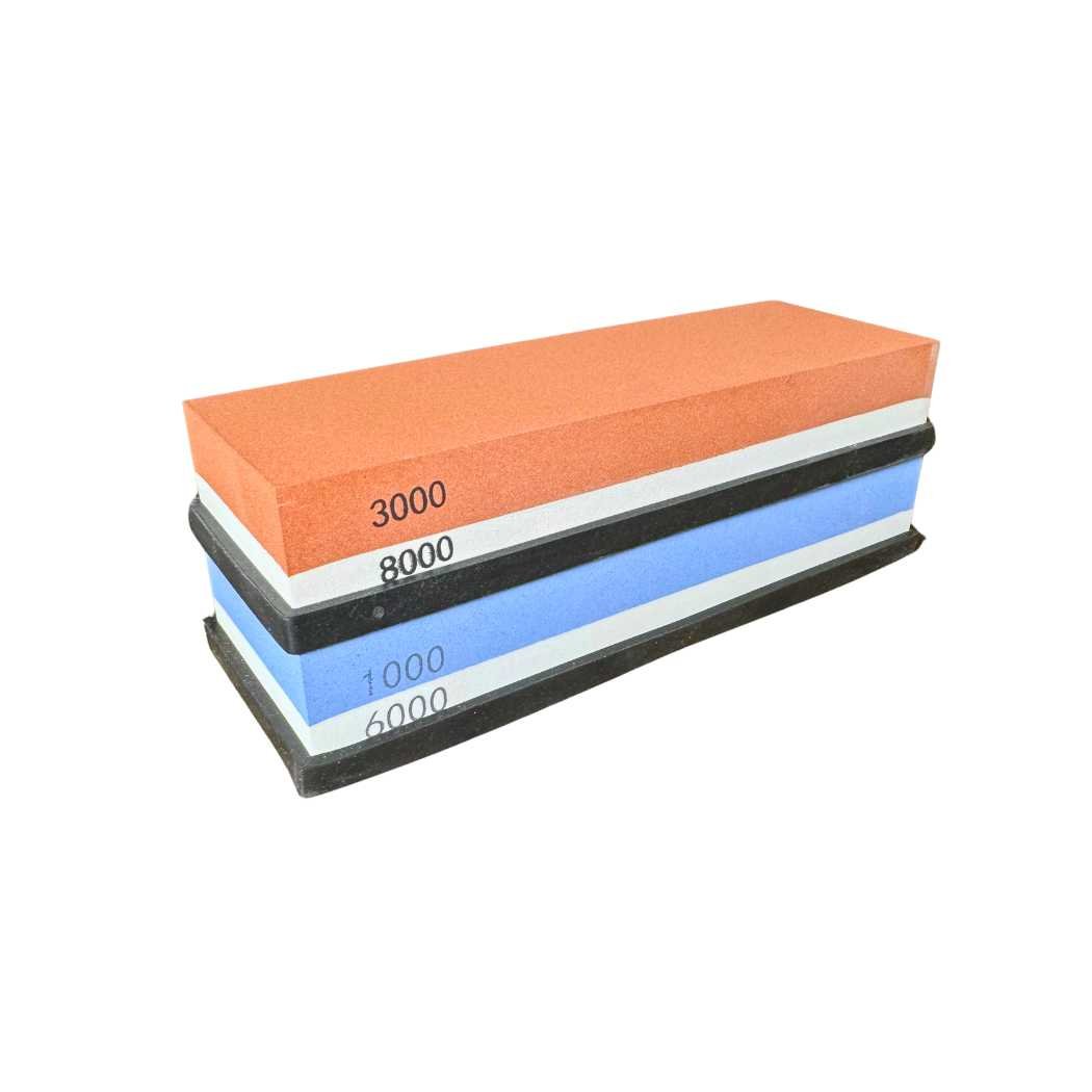 Sharpening stone set with orange 3000/8000 and blue 1000/6000 grit stones