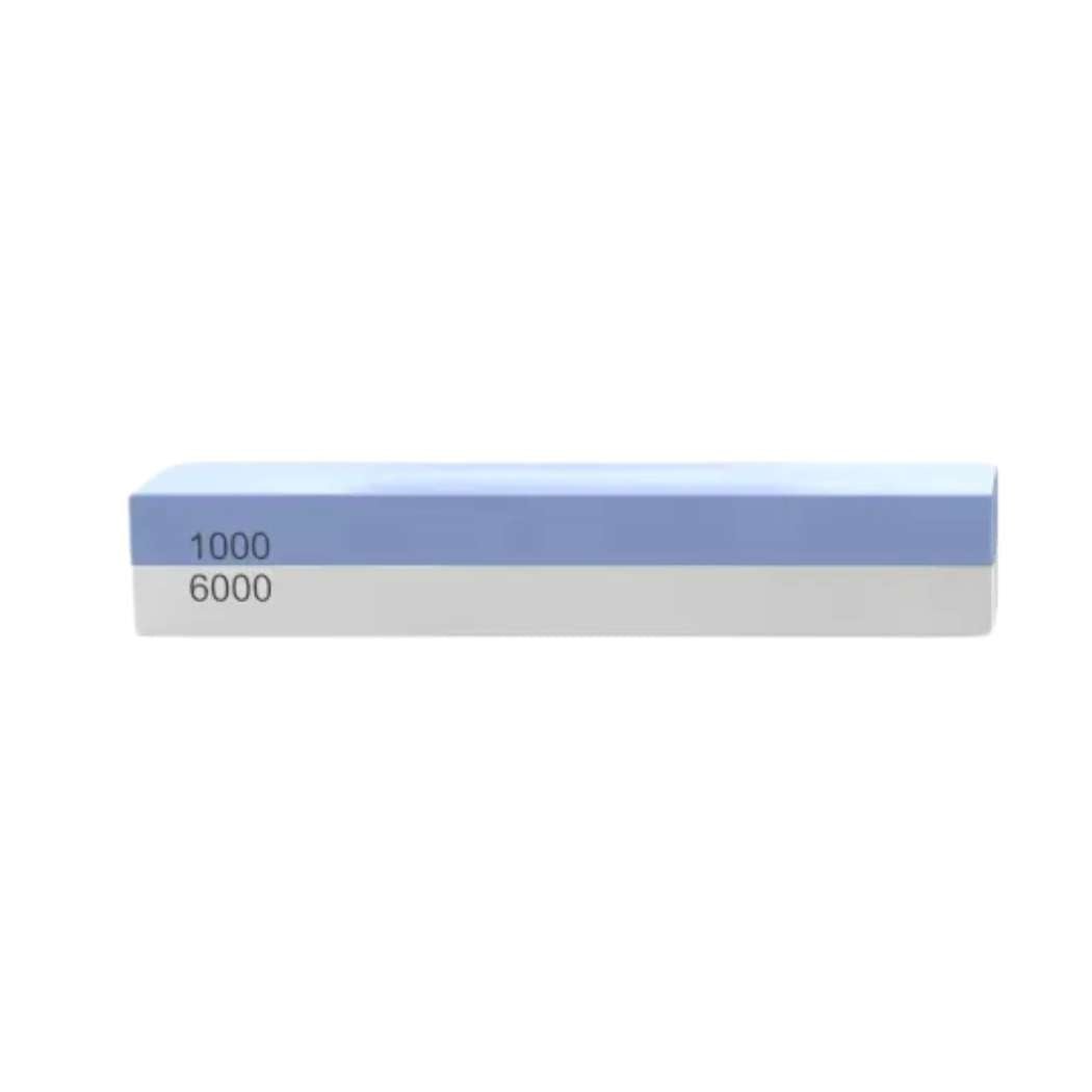 Close-up sharpening stone with 1000 and 6000 grit labels