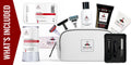 Men's grooming kit set with zip pouch, shaving creams, deodorant, and razor tools