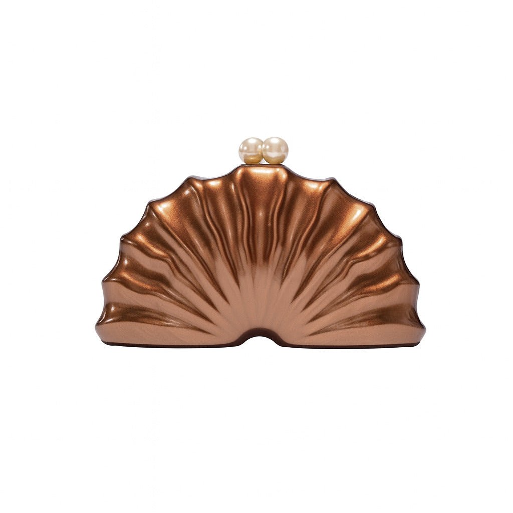 Bronze shell acrylic clutch evening bag with pearl-look top clasp