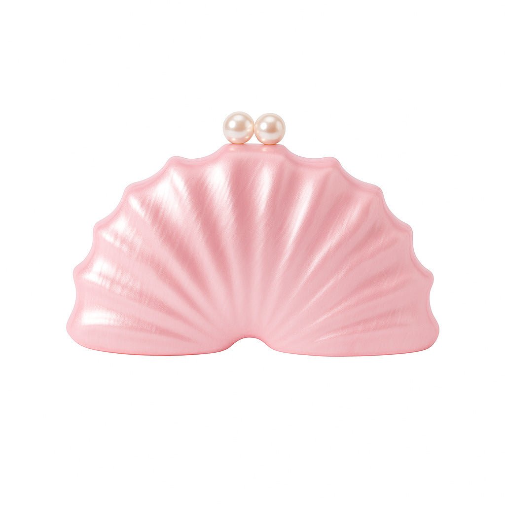Pink shell acrylic clutch evening bag with pearl-look top clasp