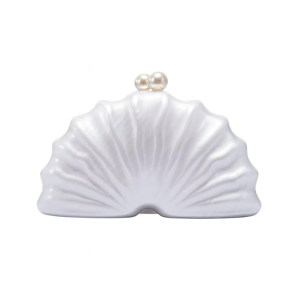 White shell acrylic clutch evening bag with pearl-look clasp on top