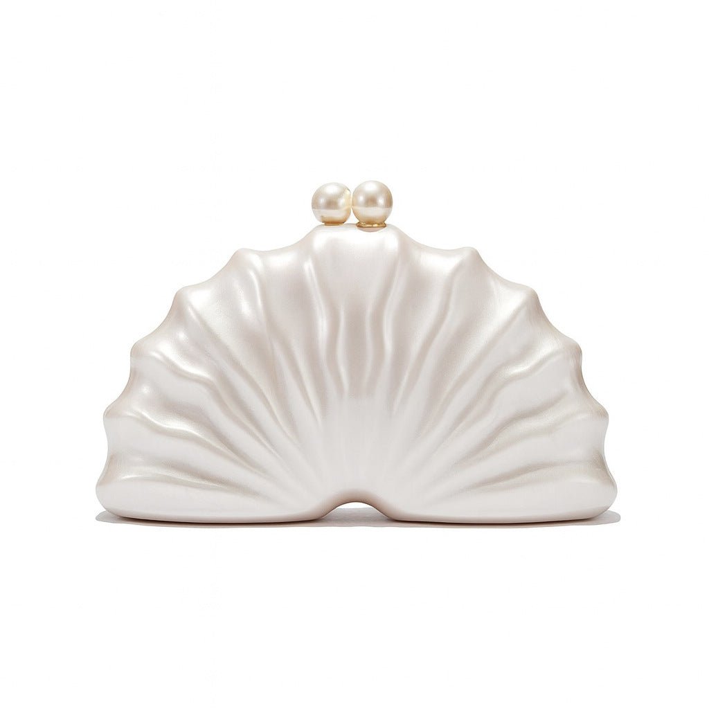 White shell acrylic clutch evening bag with pearl-look clasp on top