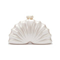 White shell acrylic clutch evening bag with pearl-look clasp on top