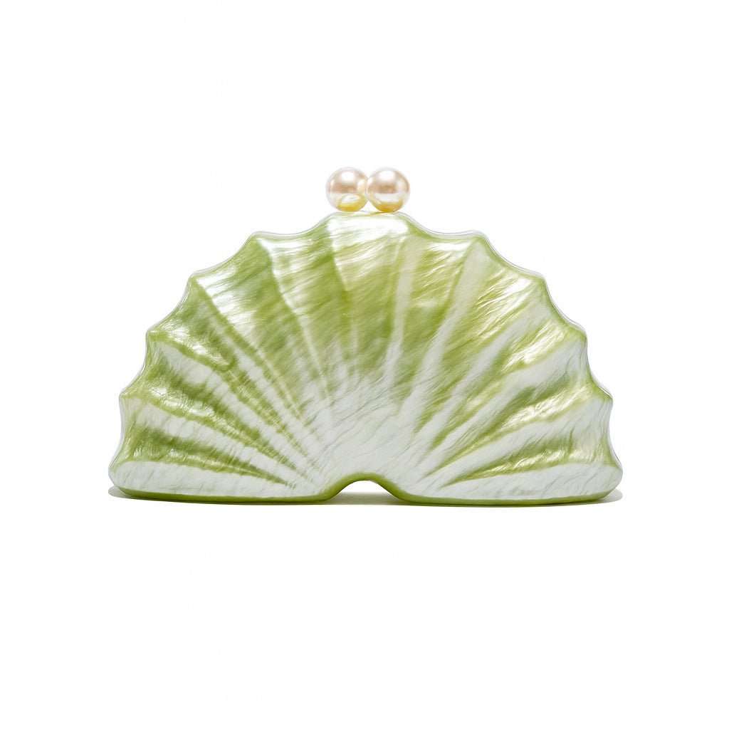 Green shell acrylic clutch evening bag with pearl-look top clasp