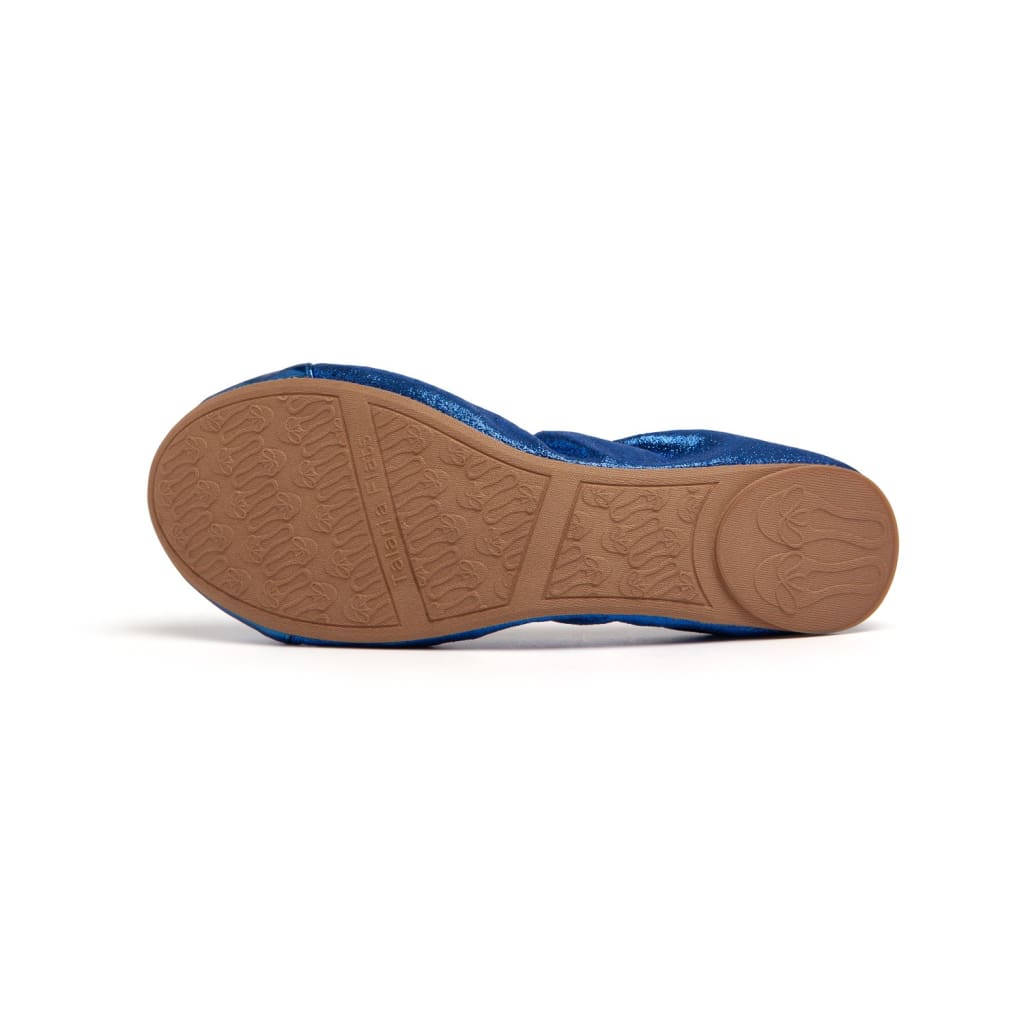 Cobalt blue flats outsole with textured tread and cushioned insole