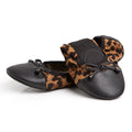 Leopard print ballet flats with black bow detail and rounded toe