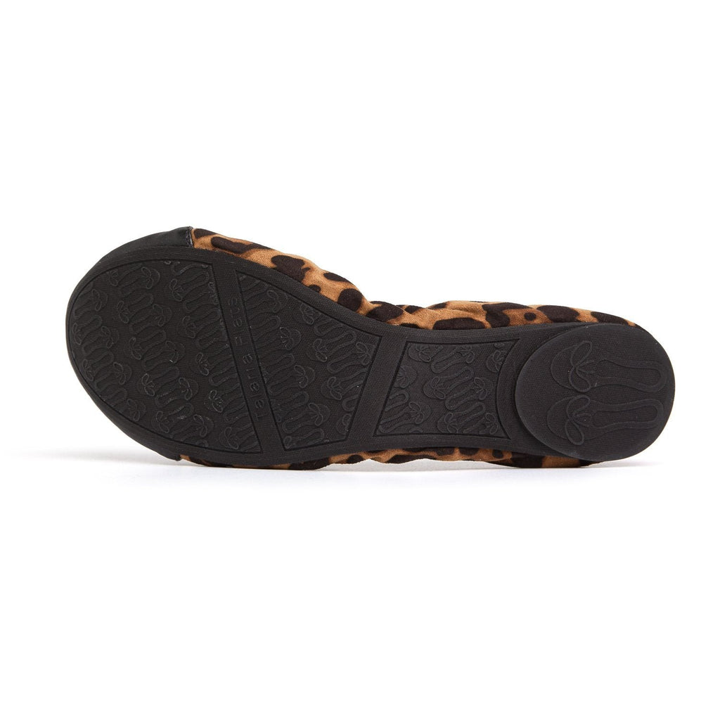 Black sole ballet flats with leopard uppers and textured non-slip tread