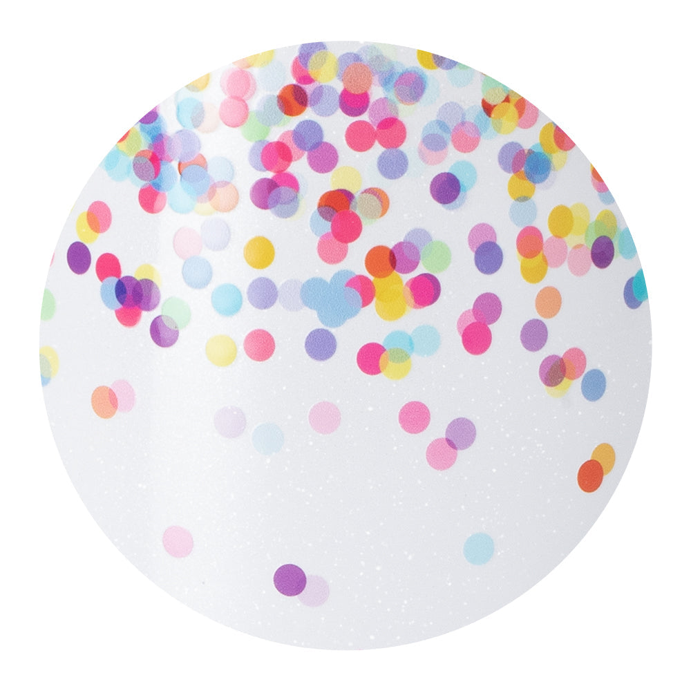 Confetti pattern travel mug side in white with multicolor dot print