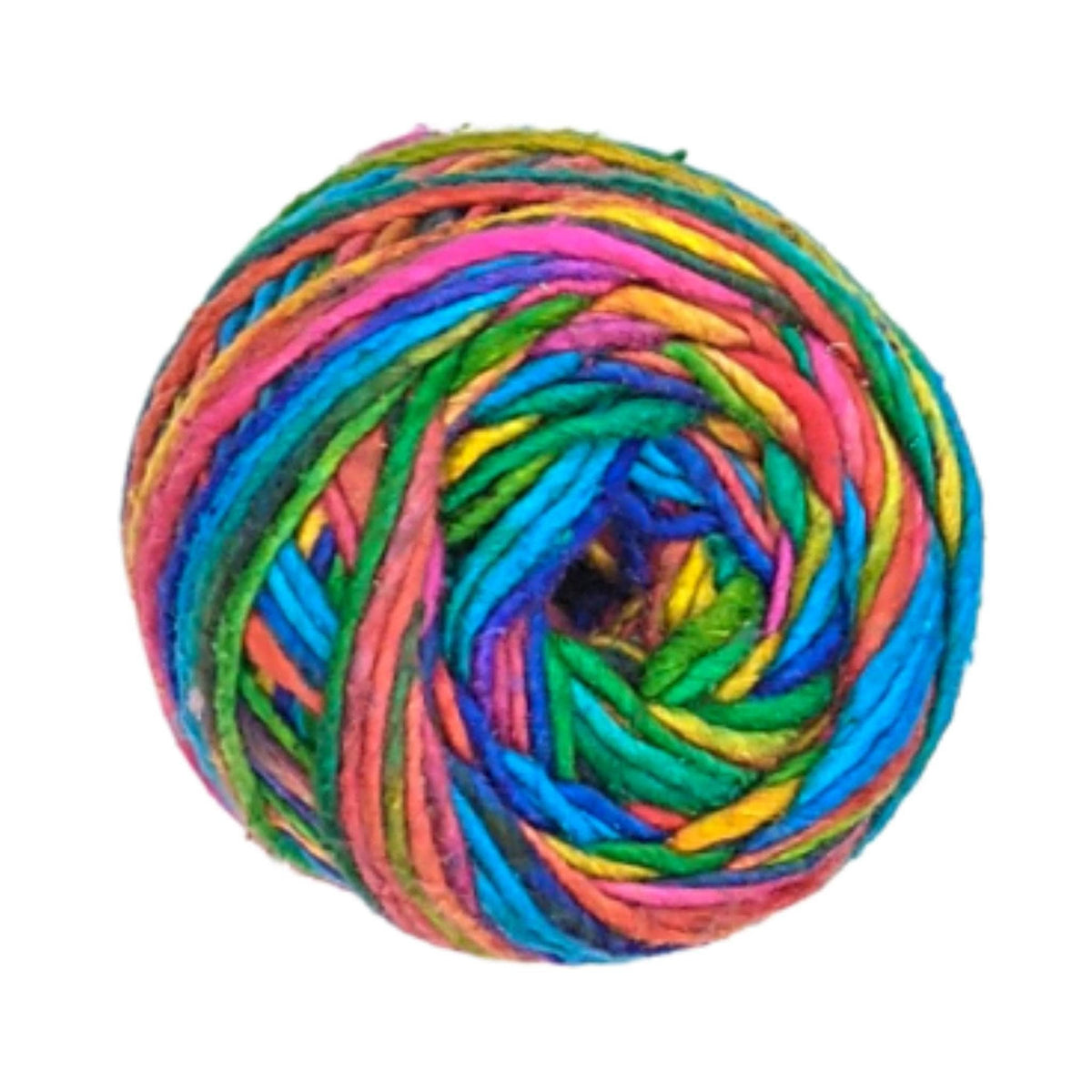 Rainbow multicolor yarn ball with twisted stripes for crochet