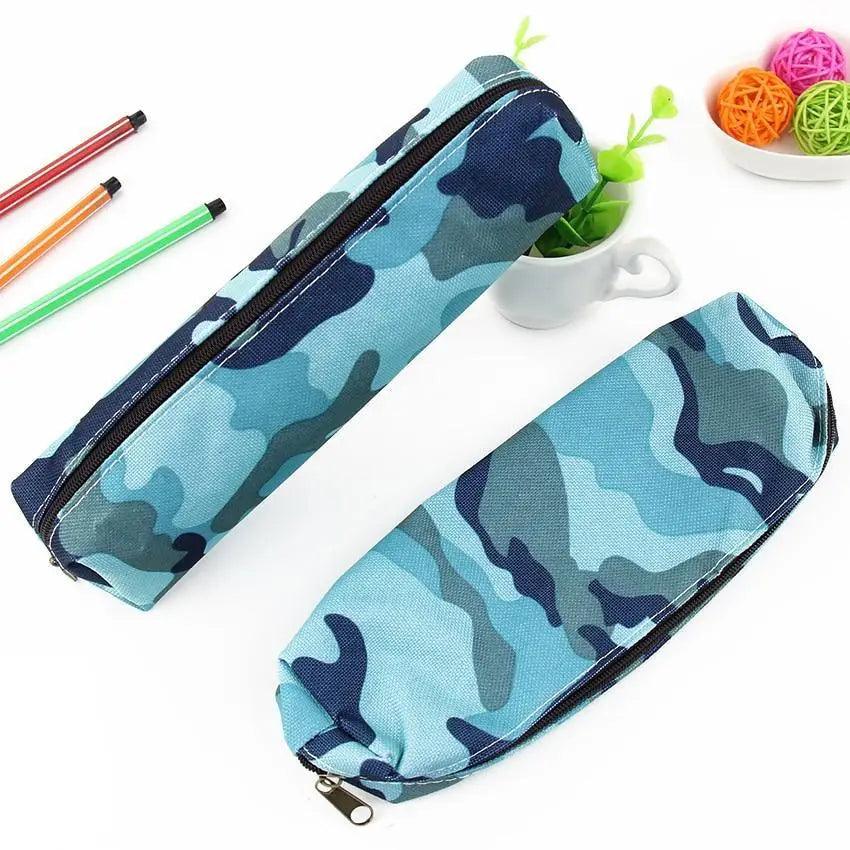 Blue camouflage pencil case pouch with zip closure