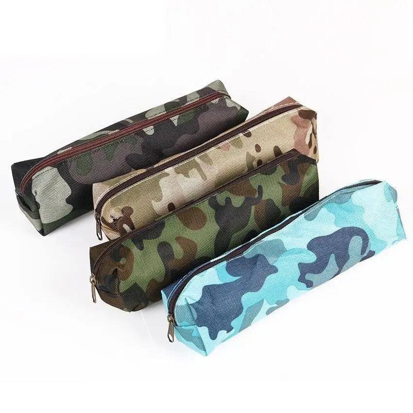 Camouflage pencil case pouch in dark green with zip closure