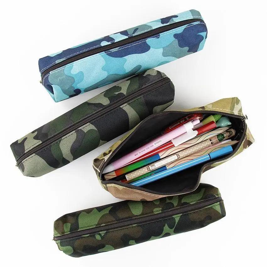 Camouflage pencil case pouches with open zip compartments