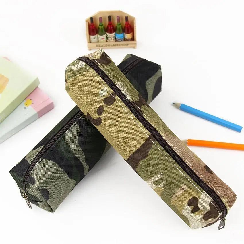 Camouflage pencil case pouch in olive and tan with zip closure