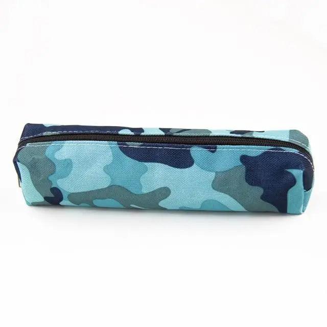 Blue camouflage pencil case pouch with zip closure
