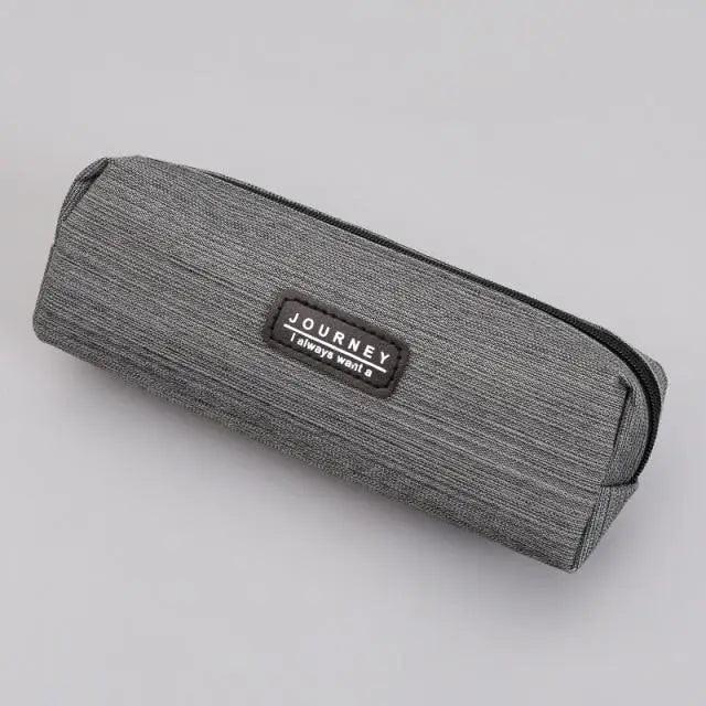 Small waterproof pencil case, heather gray fabric with zipper and centered brand patch