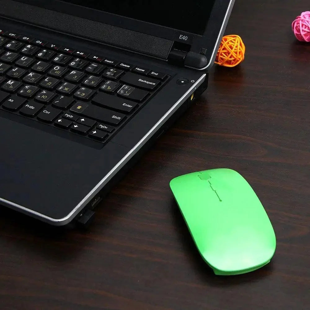 Green wireless optical mouse with slim design