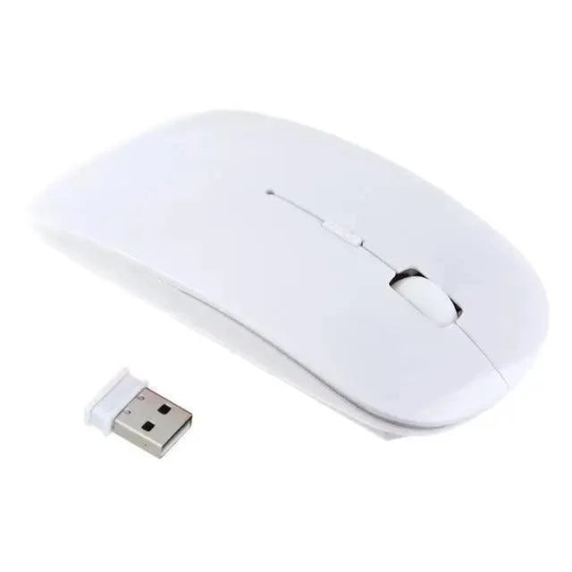 White wireless optical mouse with USB receiver