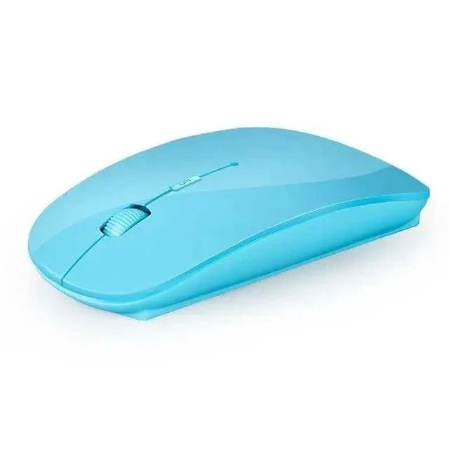 Light blue wireless optical mouse with slim shape