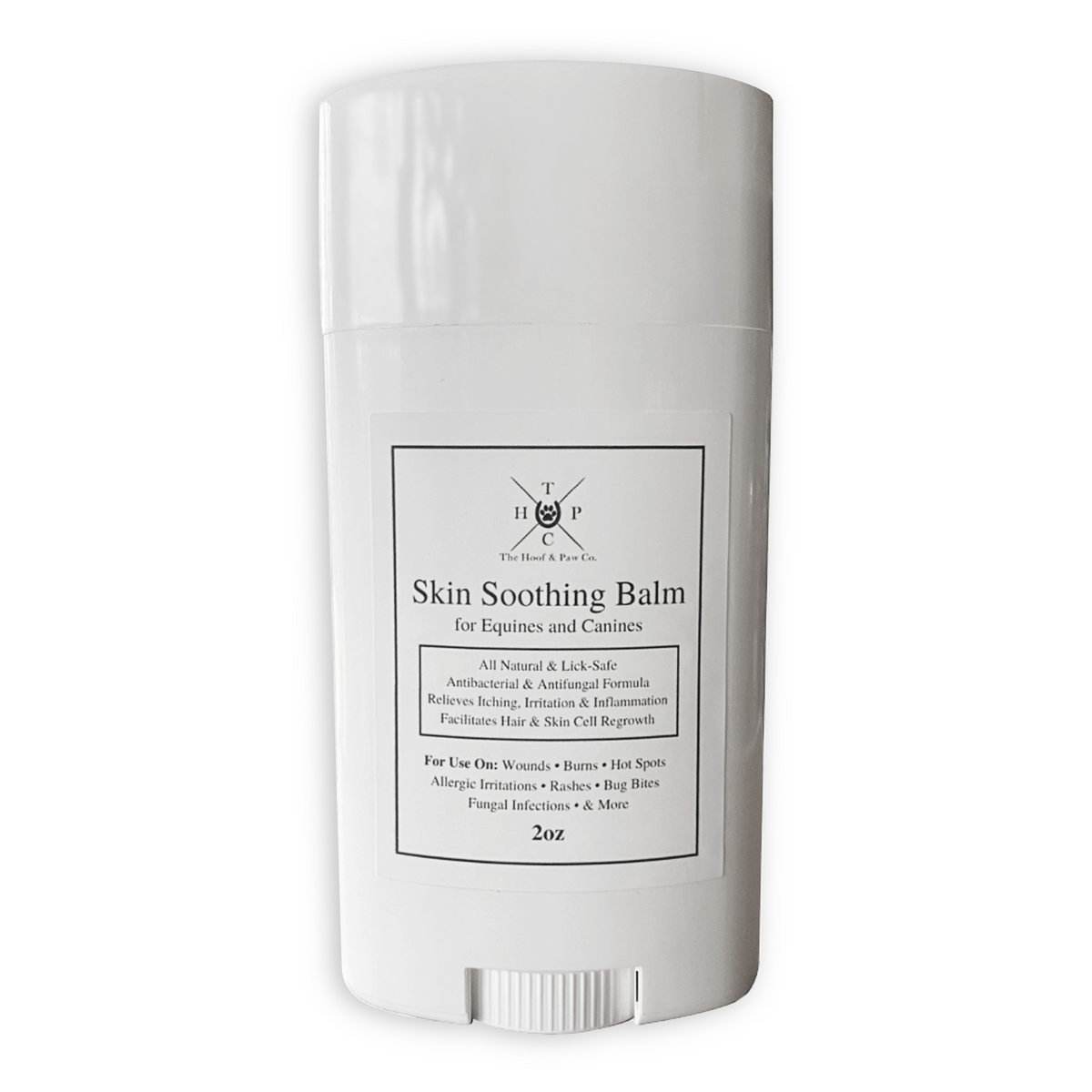 White cylindrical balm stick with label, natural skin soothing balm for pets