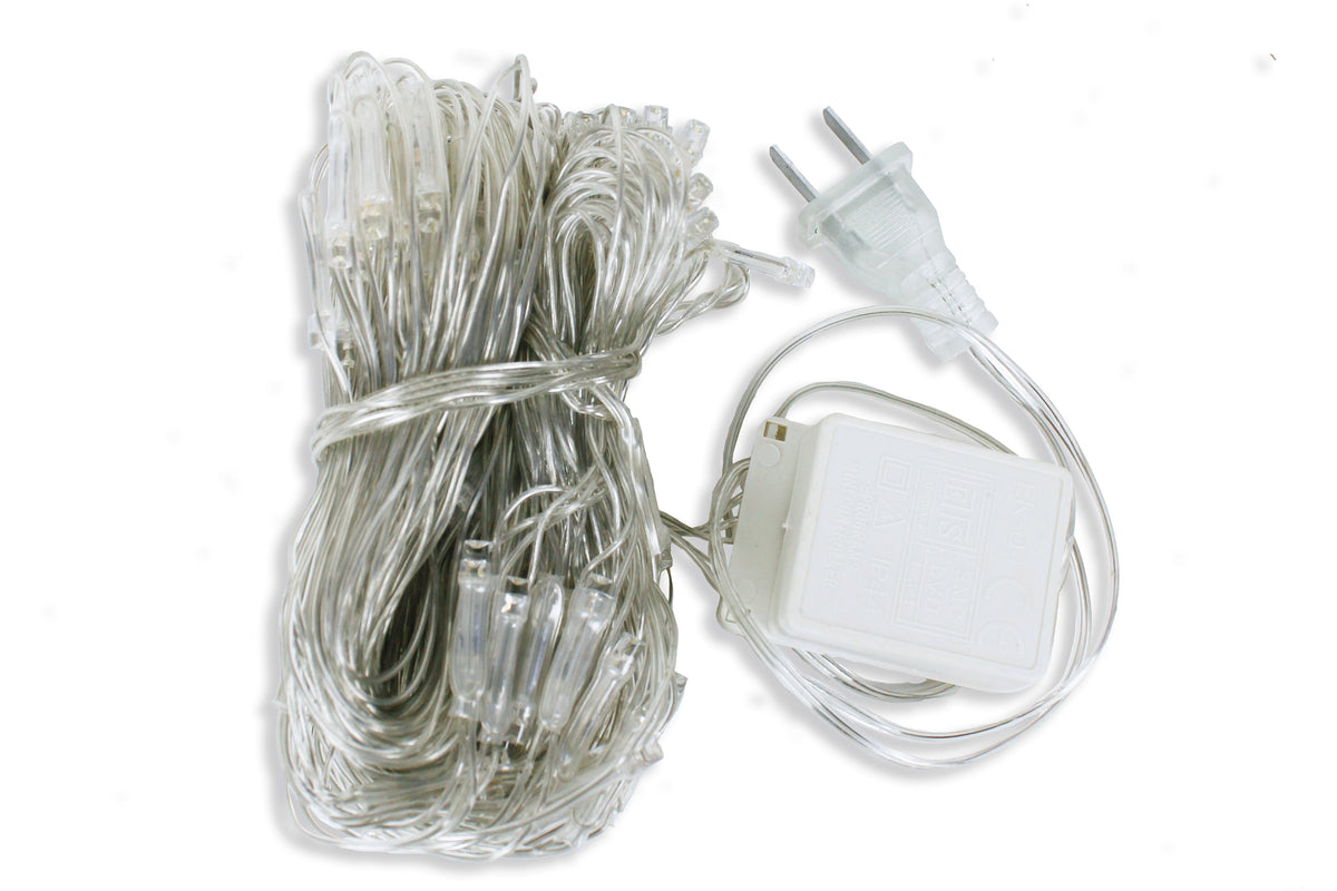 Multicolor LED net lights set with plug and mesh light strand wiring
