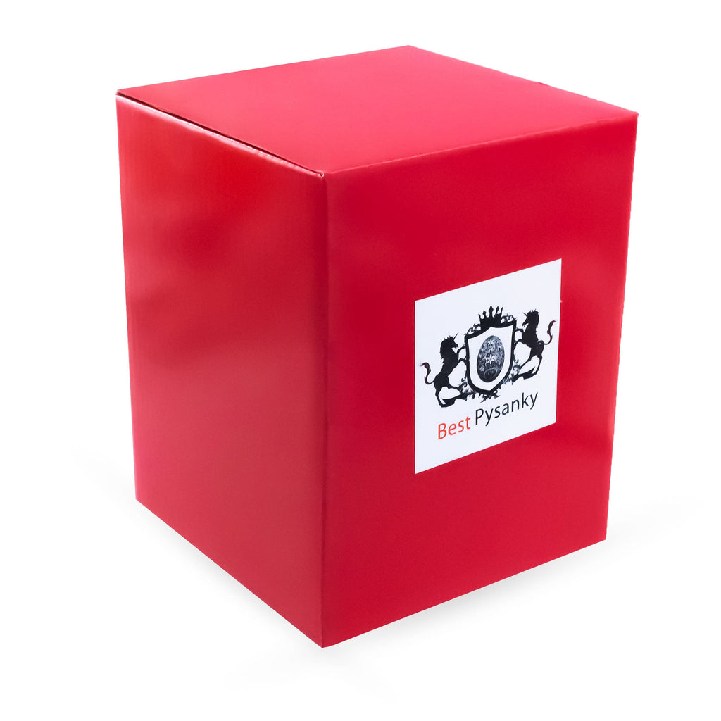 Red gift box for mini water snow globe with black-and-white Best Psyanky logo