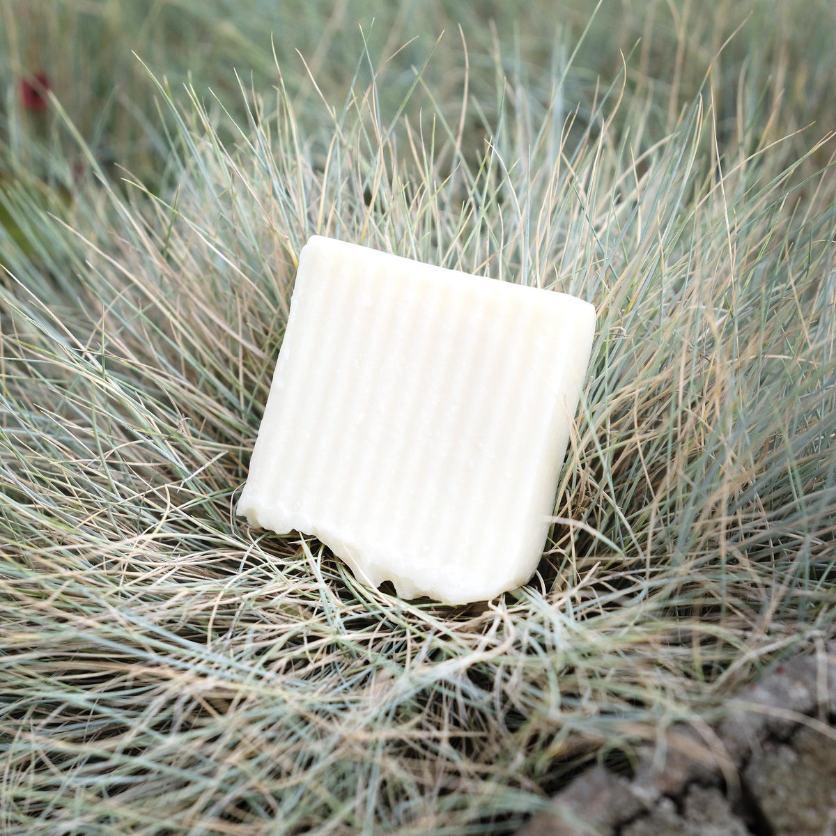 White tallow soap bar, rectangular with ridged sides