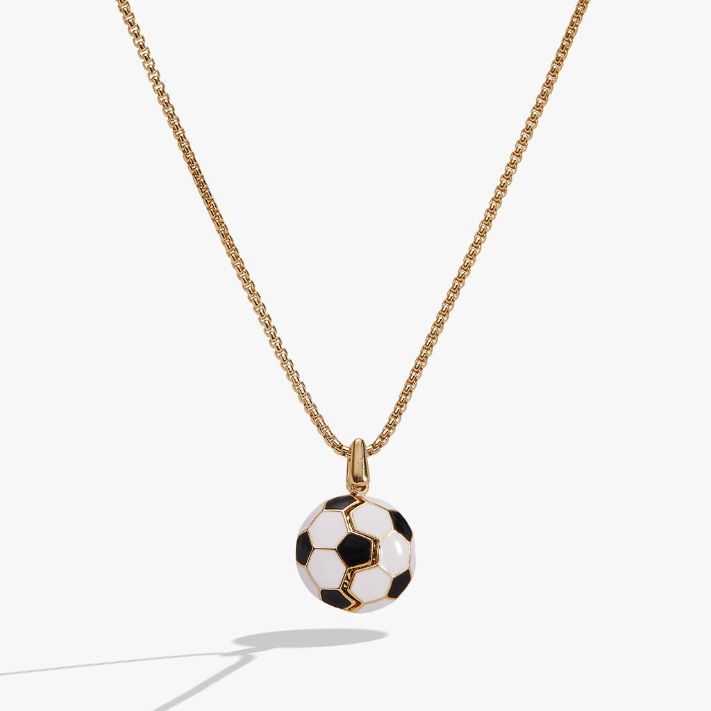 Gold soccer ball locket necklace with small pendant on a fine chain