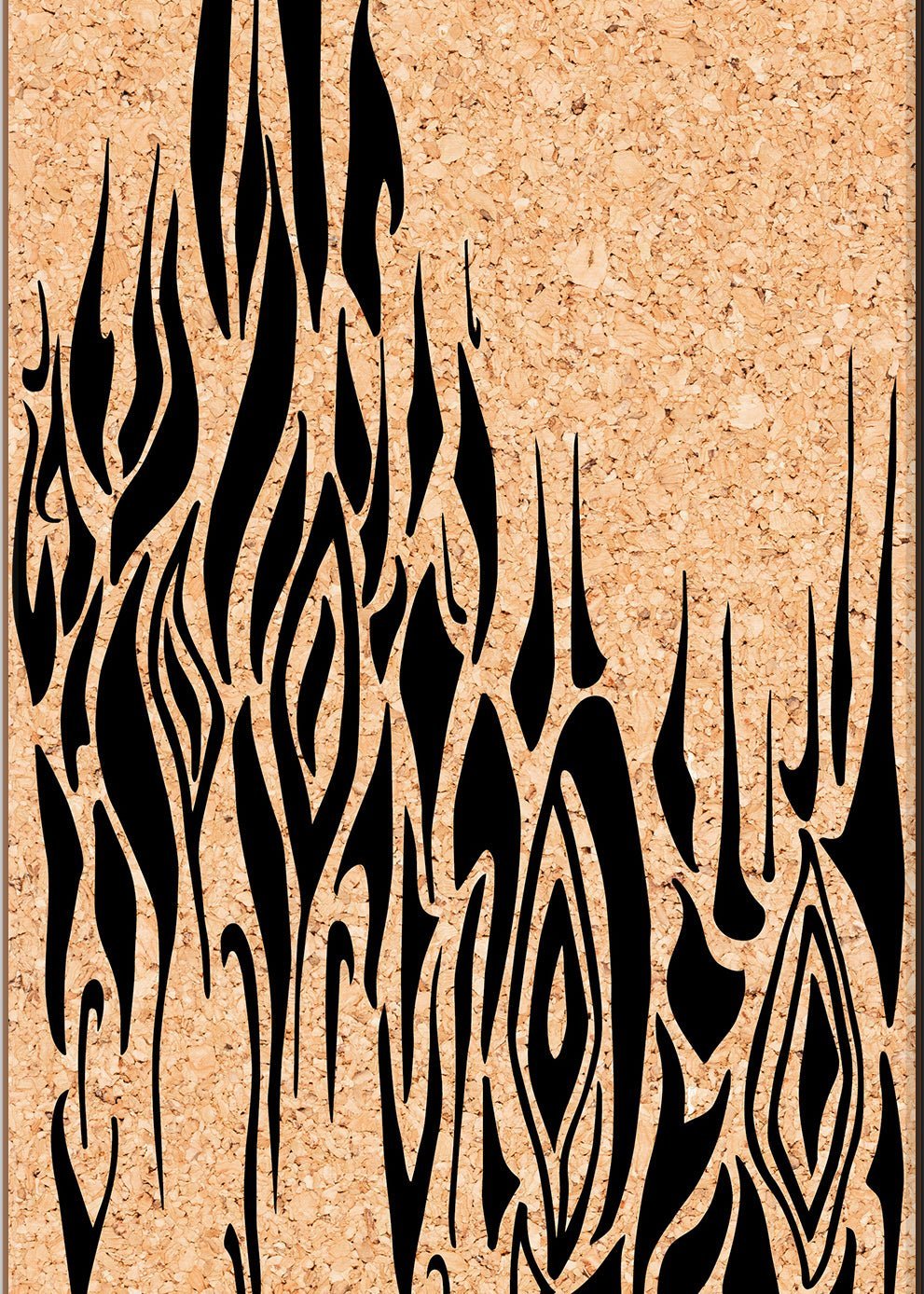 Soul Fire cork yoga mat with black flame artwork