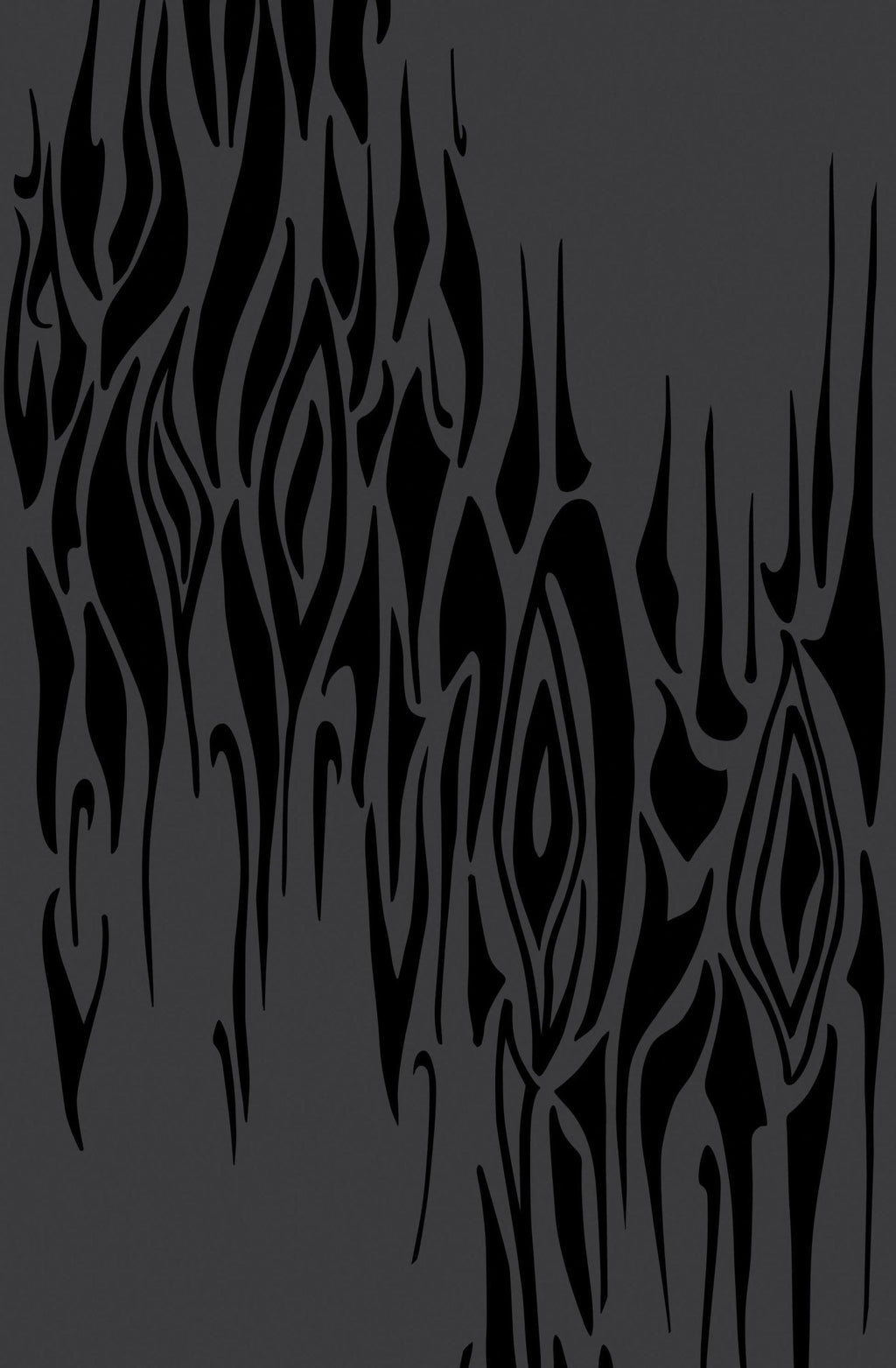 Dark gray yoga mat close-up with a black flame-like pattern