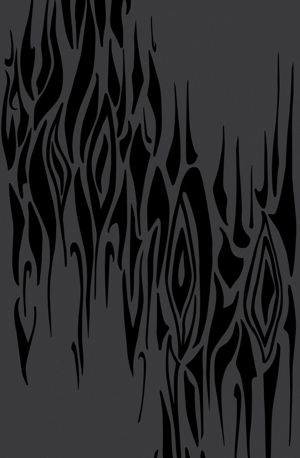Dark gray yoga mat close-up with a black flame-like pattern
