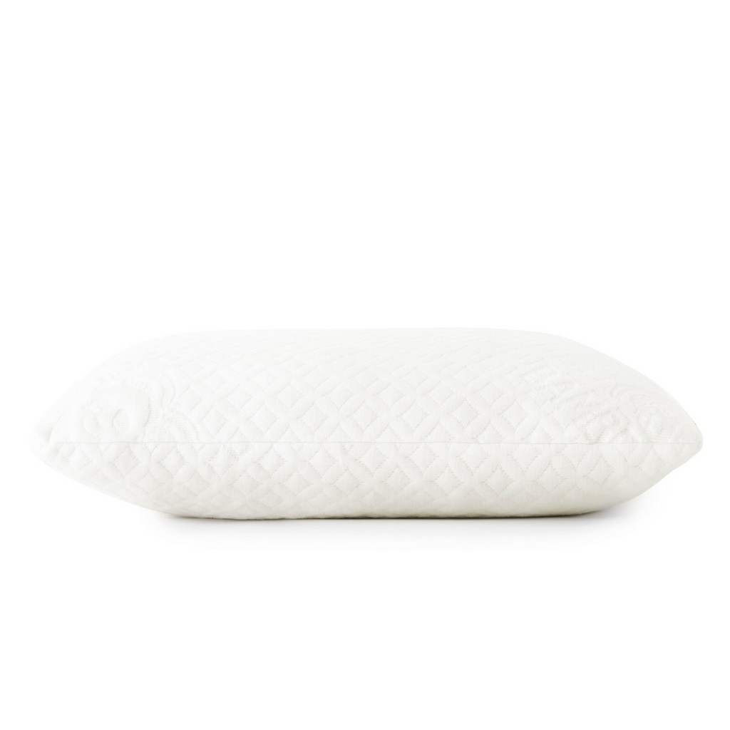 White quilted cooling pillow in low-profile oval shape