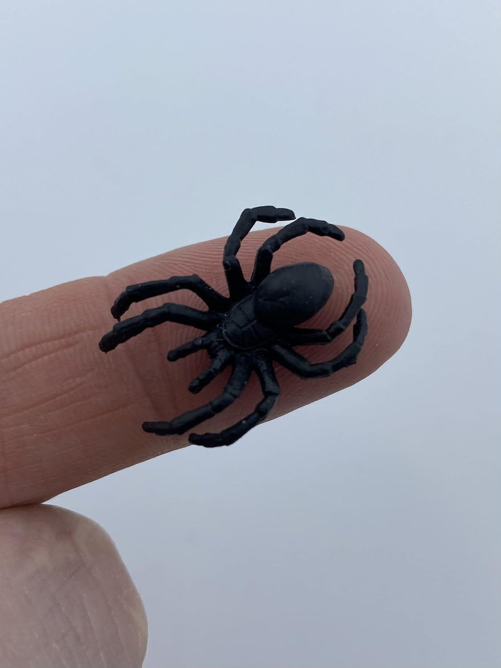 Black spider figure attached to bath bomb, held in hand