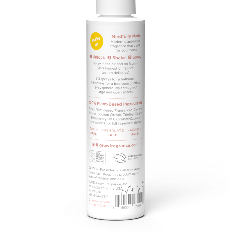 Hibiscus tea air and fabric spray bottle back label with white trigger sprayer