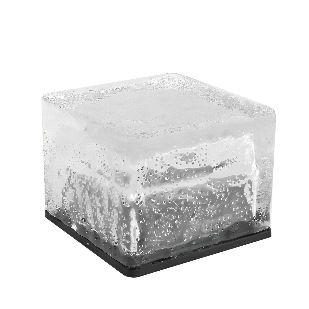 Solar ice brick LED garden path light with clear icy housing and black base