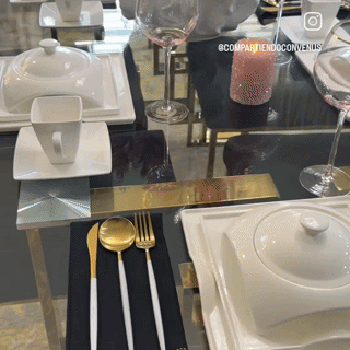 White square porcelain dinnerware set with covered dish and serving pieces