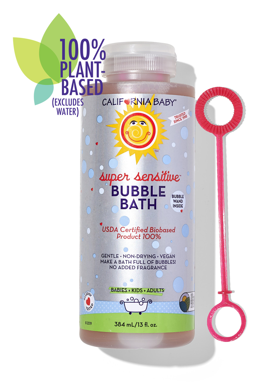 Fragrance-free bubble bath bottle with flip-top cap and front label