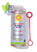 Fragrance-free bubble bath bottle with flip-top cap and front label