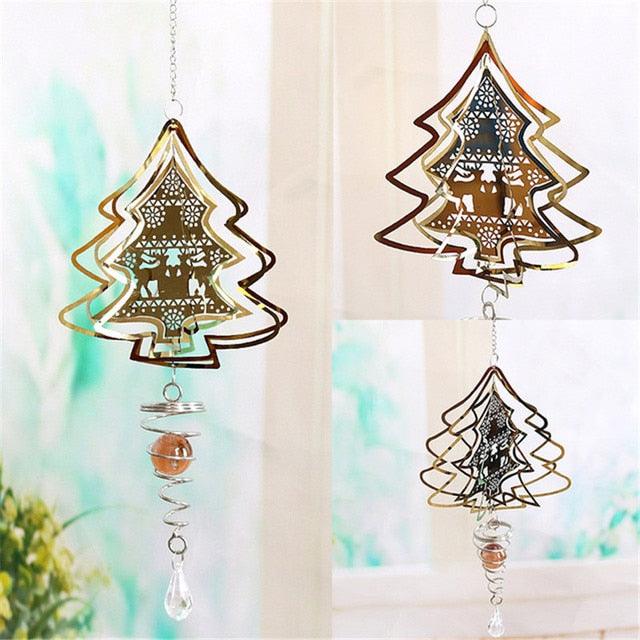 Gold and silver tree-shaped wind chime with blue and orange beads and clear crystal drops