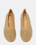 Champagne woven slip-on flats with almond toe and tan lining