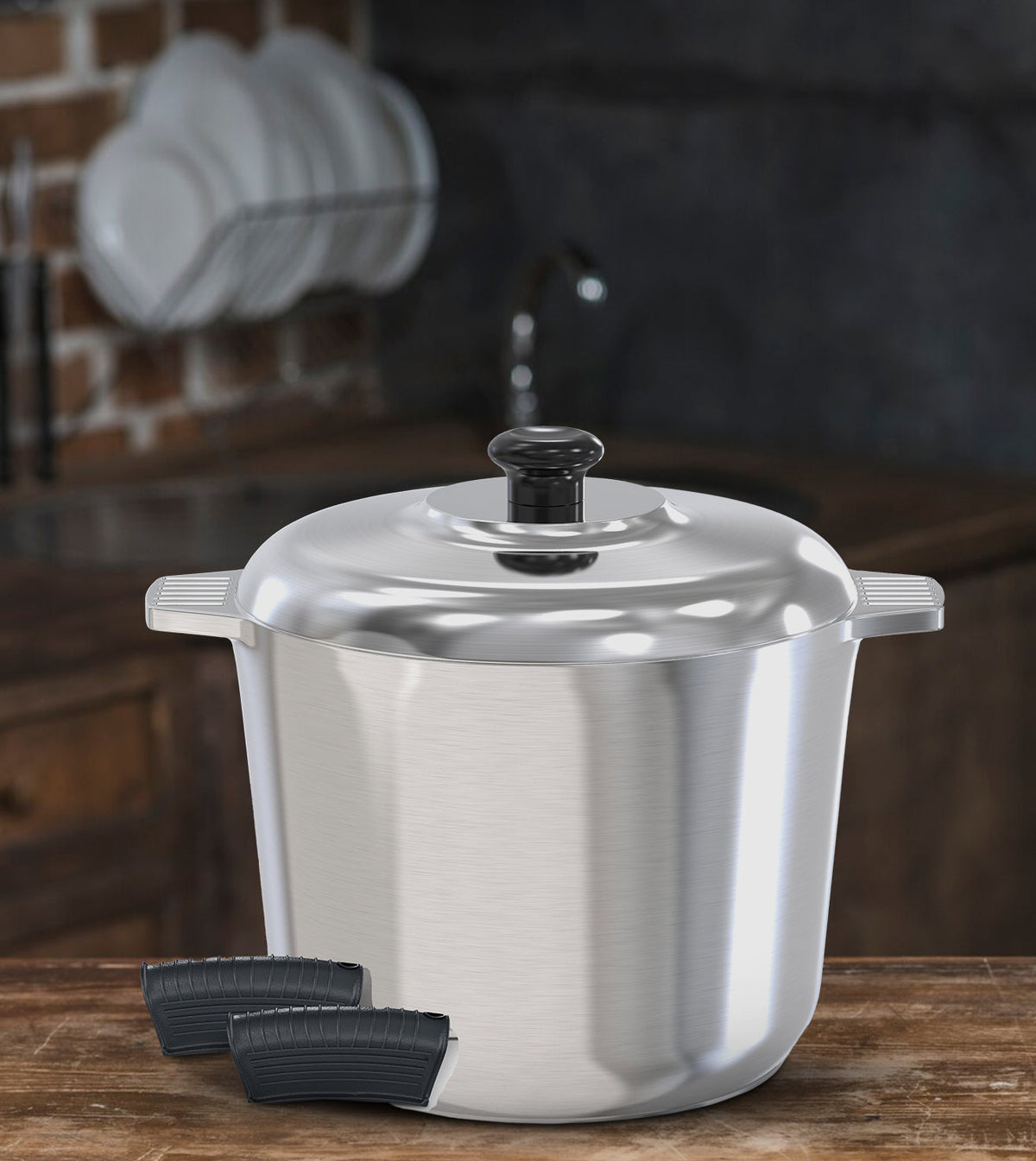 Stainless steel stock pot with lid and two side handles